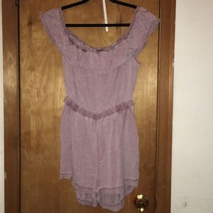 Open back, off the shoulder light purple romper